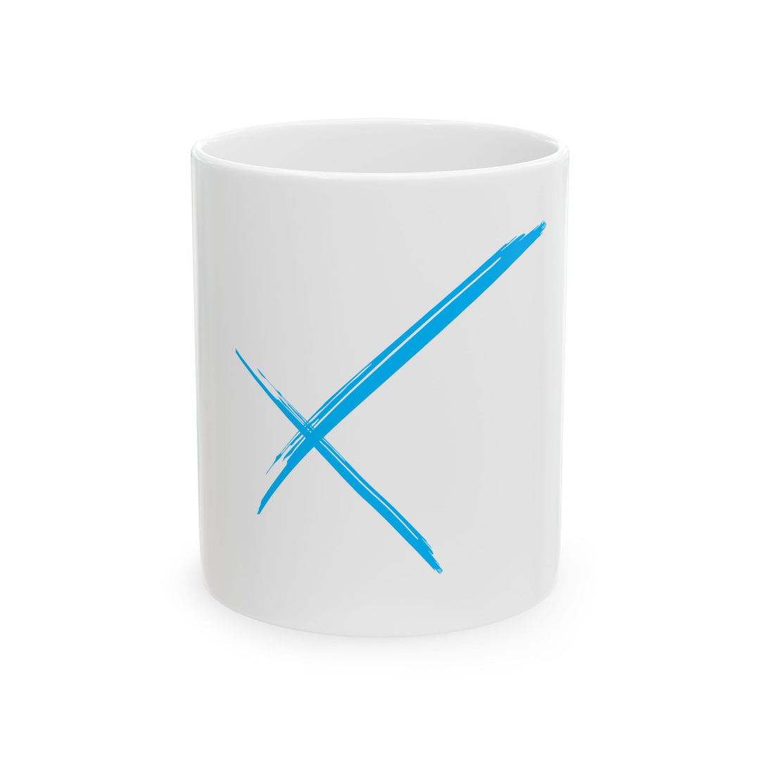 Blue Brushstroke X Ceramic Mug — Minimal Modern Coffee Cup (11oz, 15oz)