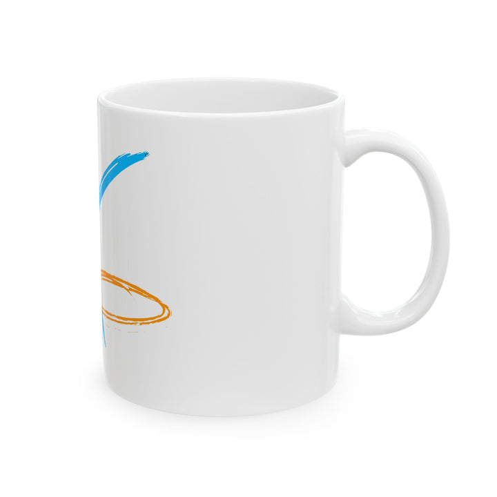 Abstract Blue & Orange Brushstroke Ceramic Mug — Minimalist Coffee Cup (11oz, 15oz)