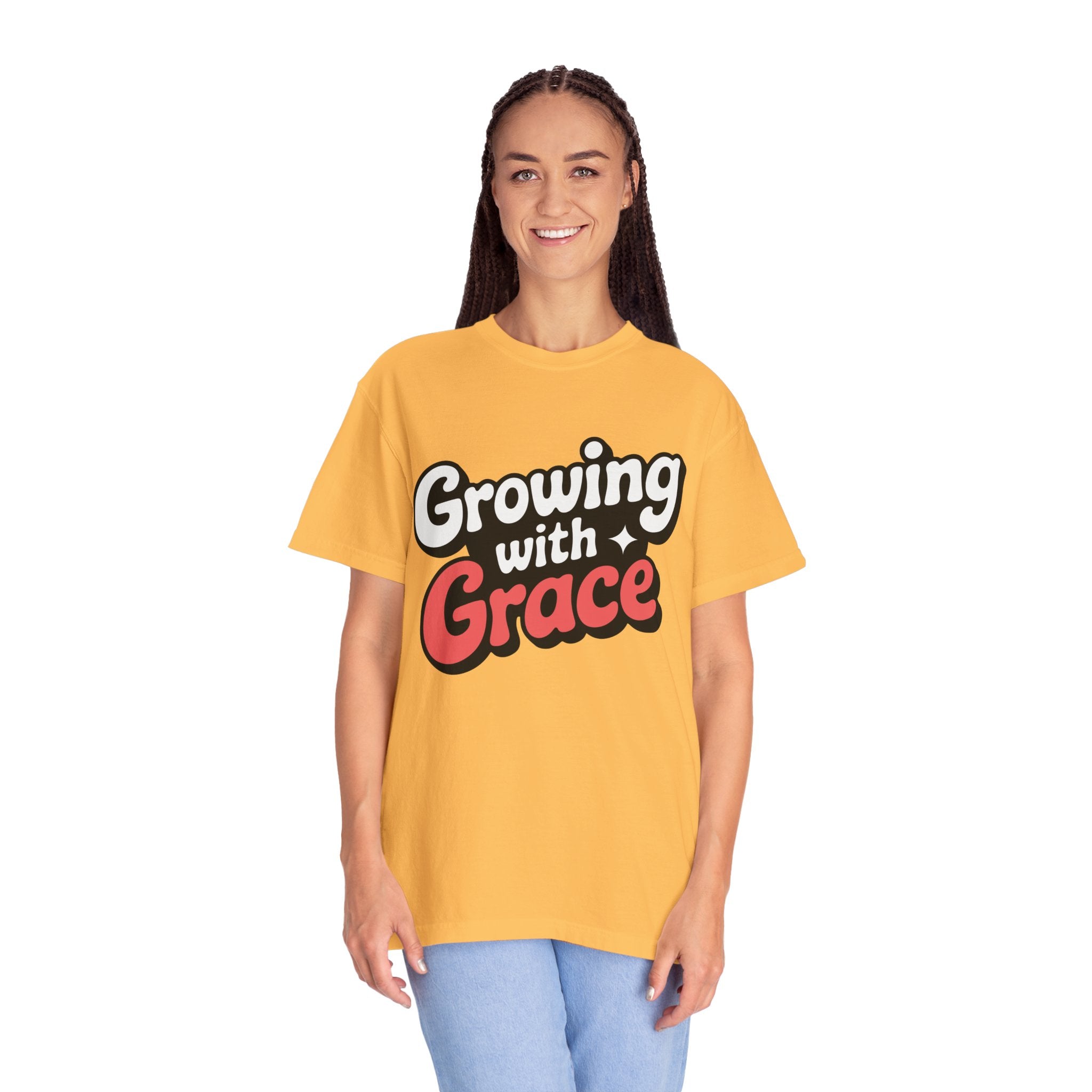 Growing with Grace T-Shirt — Inspirational Retro Script Tee