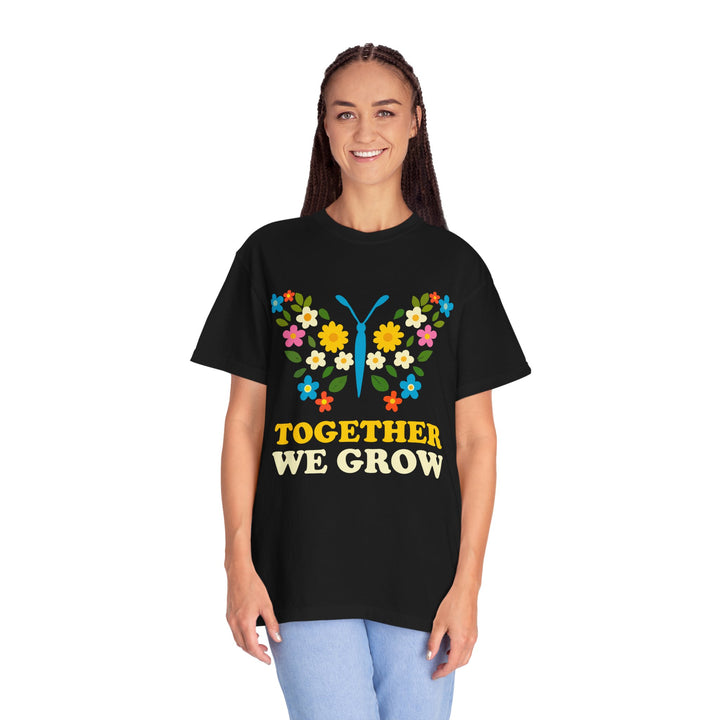 Together We Grow T-Shirt — Floral Butterfly Garden Tee