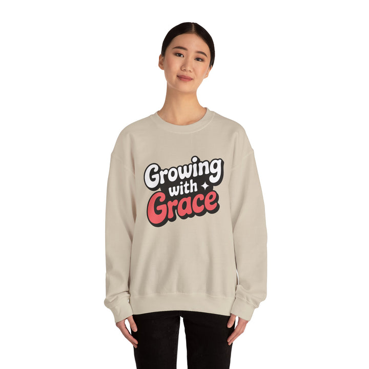 Growing with Grace Crewneck Sweatshirt — Inspirational Faith Graphic Sweatshirt
