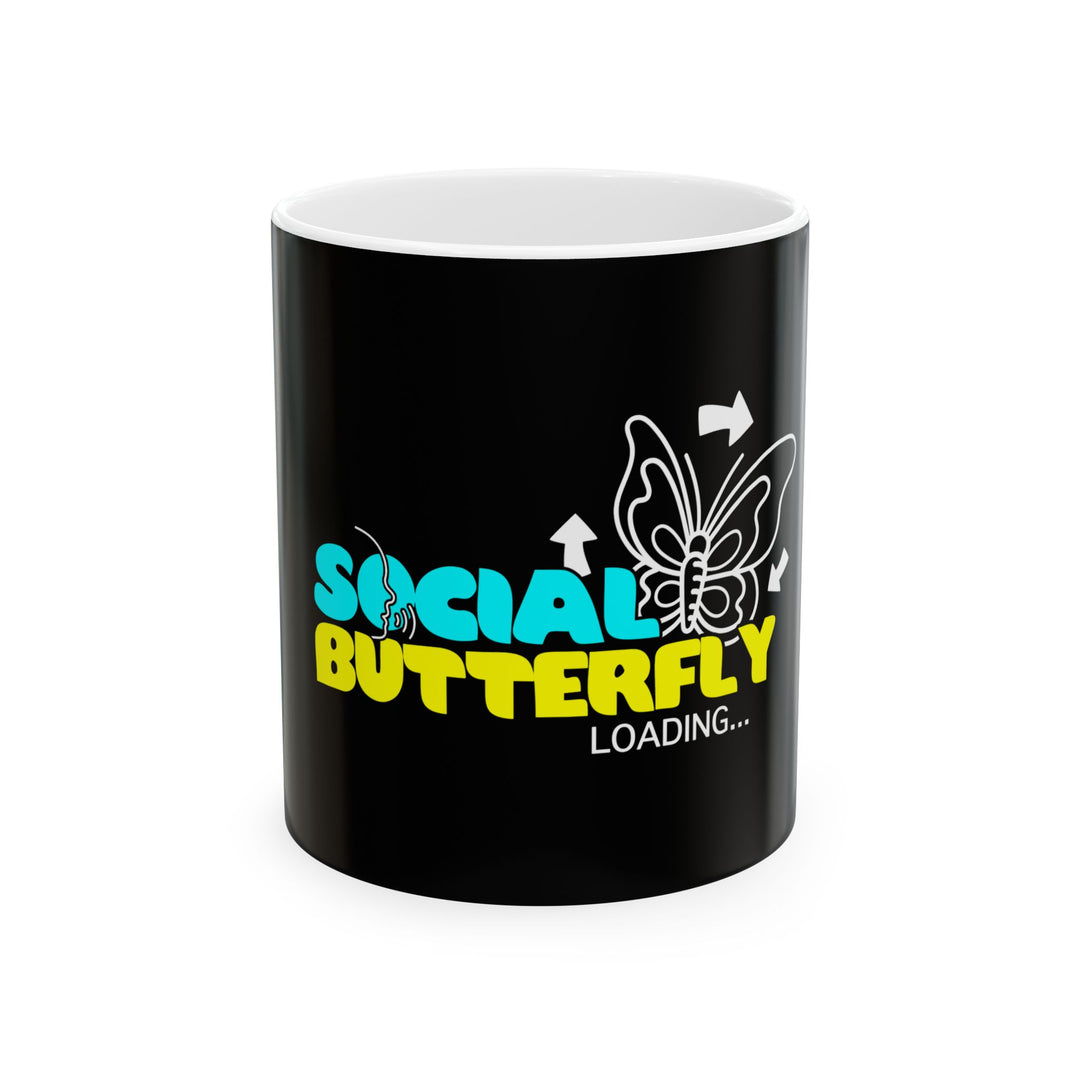 Social Butterfly Loading Coffee Mug — Funny Introvert/Extrovert Ceramic Mug (11oz, 15oz)