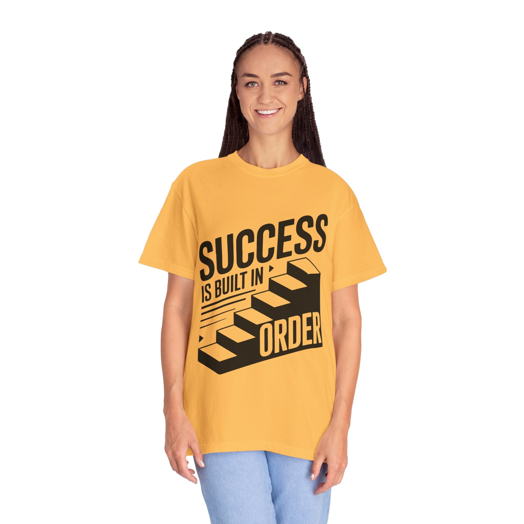 Success Is Built in Order T-Shirt — Motivational Staircase Graphic Tee
