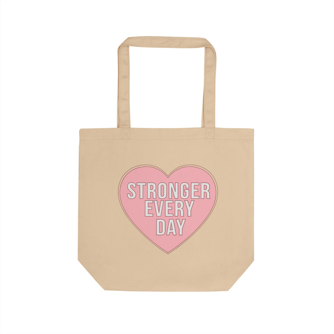 Stronger Every Day Heart Tote — Motivational Eco Canvas Bag