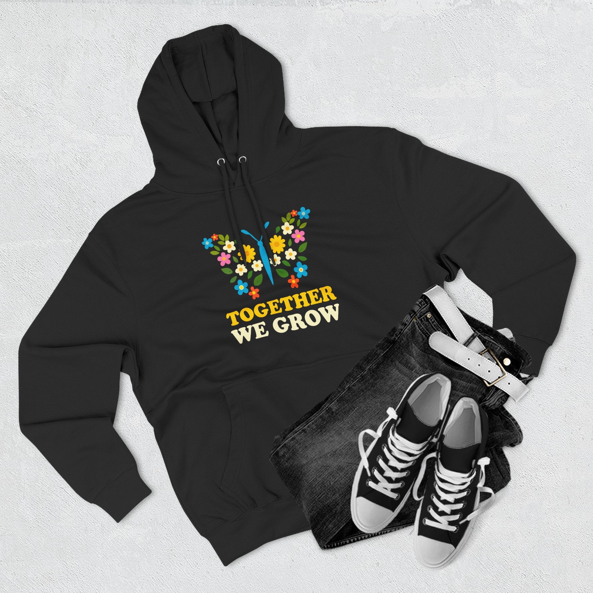 Hoodie — Together We Grow Floral Butterfly Graphic