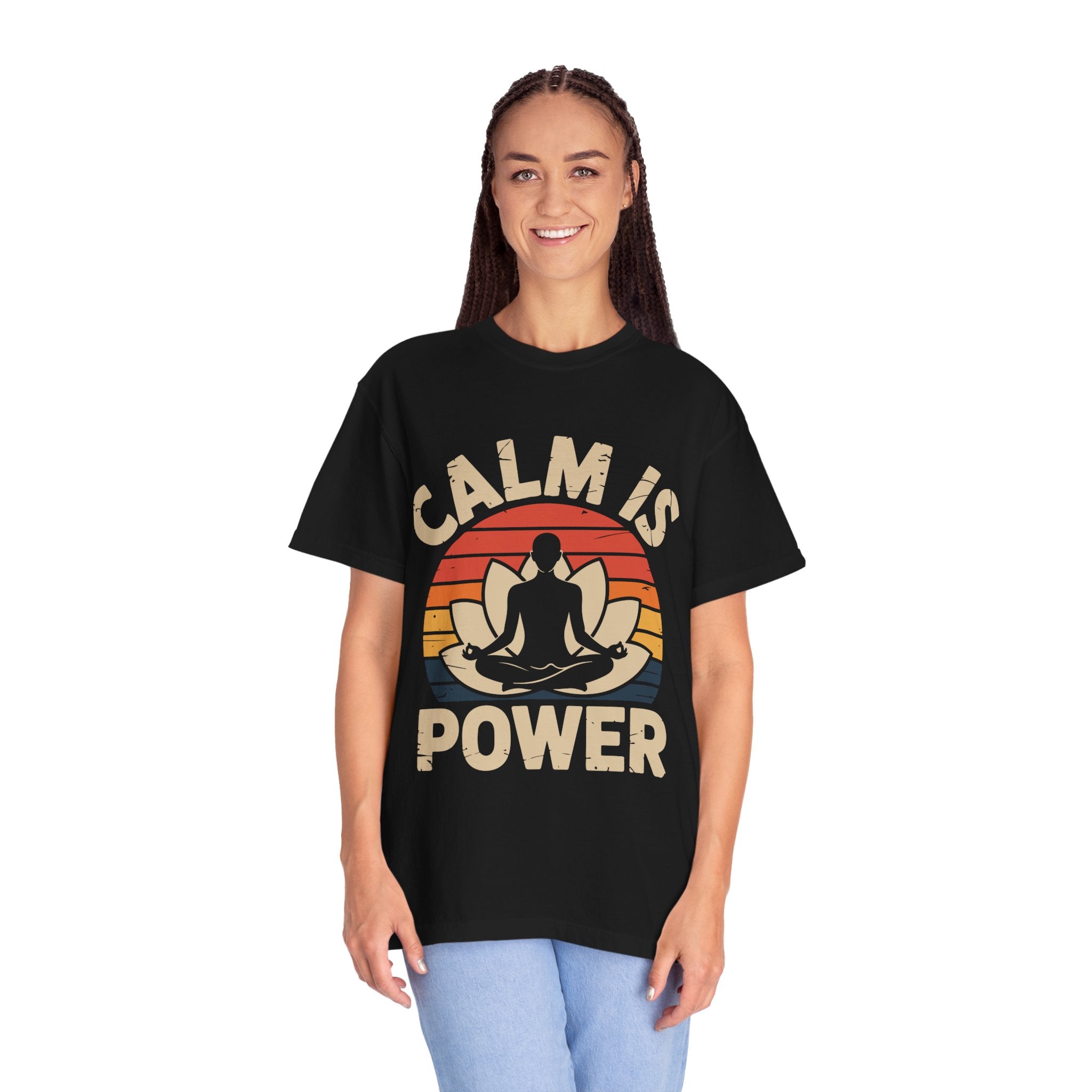 Calm Is Power Meditation T-Shirt — Yoga Lotus Vintage Sunset Tee