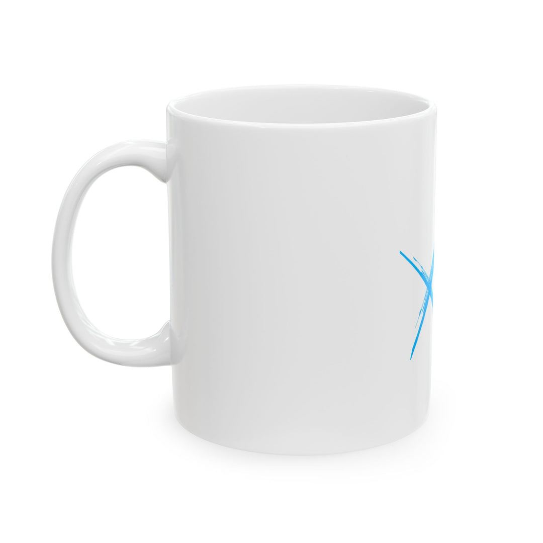 Blue Brushstroke X Ceramic Mug — Minimal Modern Coffee Cup (11oz, 15oz)